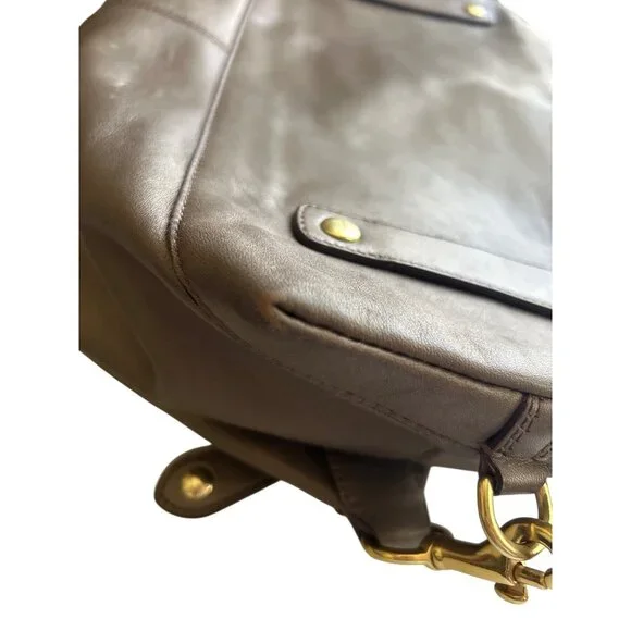 Coach Leather Satchel Bag Taupe With Gold Accents Zip Top Double Handles - Picture 12 of 16